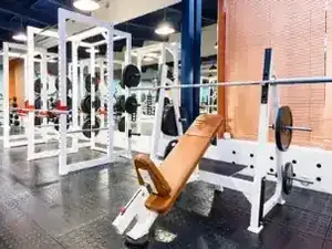 Newly installed bench press station on a gym floor